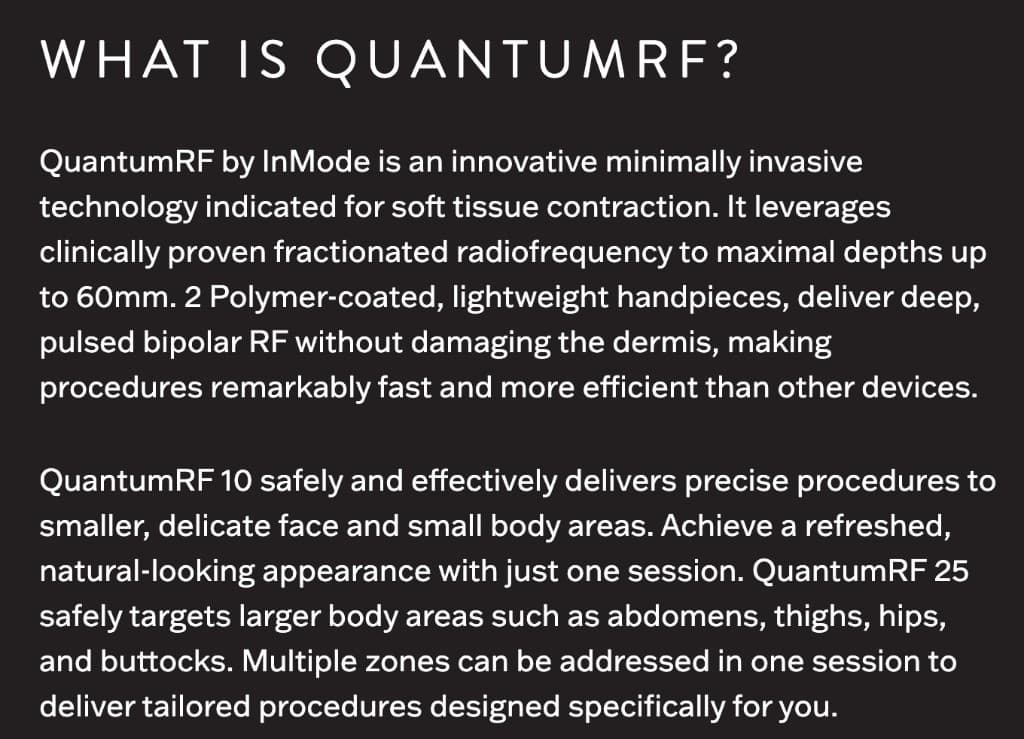 InMode Quantum RF technology overview — radiofrequency delivered beneath the skin